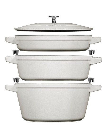 Zestaw 3 Naczyń Żeliwnych Z Pokrywką Staub 40508-388-0 - Biała Trufla 24 Cm
