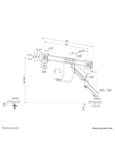 Neomounts Ds75-450Wh2 Uchwyt / Stojak Do Monitorów 81,3 Cm (32") Biurko Biały