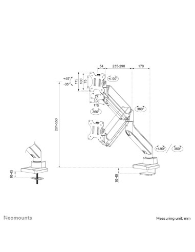 Neomounts Ds70-450Bl1 Uchwyt / Stojak Do Monitorów 106,7 Cm (42") Biurko Czarny