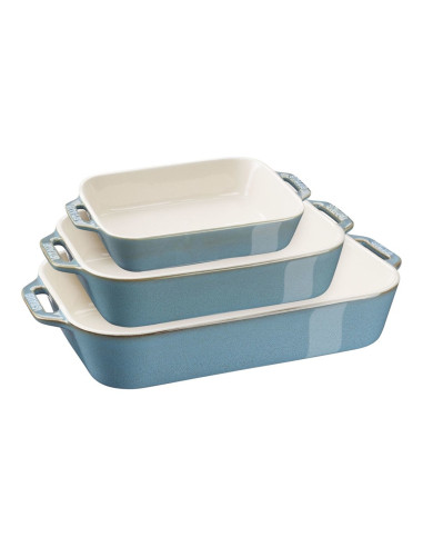 Zwilling Staub 40508-172-0 Zestaw 3 Prostokątnych Półmisków Ceramicznych - Antyczny Turkusowy