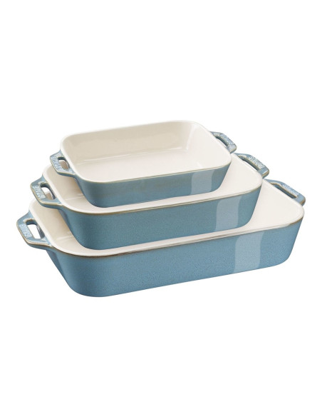 Zwilling Staub 40508-172-0 Zestaw 3 Prostokątnych Półmisków Ceramicznych - Antyczny Turkusowy