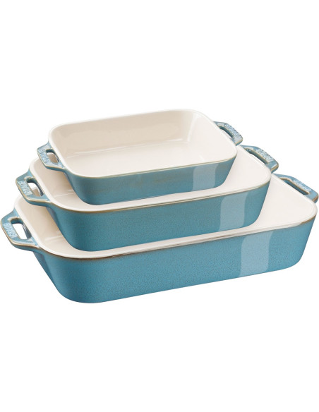 Zwilling Staub 40508-172-0 Zestaw 3 Prostokątnych Półmisków Ceramicznych - Antyczny Turkusowy