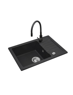 Czarny Zestaw Zlew Z Baterią Giętką - Zlewozmywak Maidsinks Bali (62X44) 1B1D Czarny + Bateria Flessi Black Edition