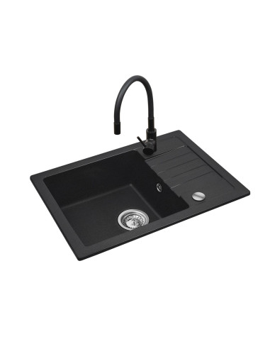 Czarny Zestaw Zlew Z Baterią Giętką - Zlewozmywak Maidsinks Bali (62X44) 1B1D Czarny + Bateria Flessi Black Edition