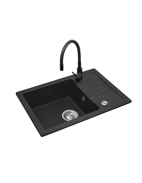 Czarny Zestaw Zlew Z Baterią Giętką - Zlewozmywak Maidsinks Bali (62X44) 1B1D Czarny + Bateria Flessi Black Edition