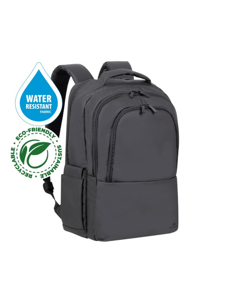 Rivacase Plecak Na Laptop 15,6" Tegel Eco, Czarny, Materiał Wodoodporny, Eko Rpet, Kieszenie Na Smartfon, Dokumenty,Akcesoria