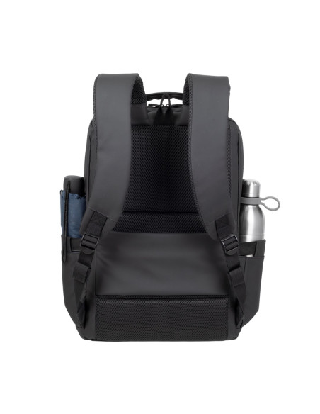 Rivacase Plecak Na Laptop 15,6" Tegel Eco, Czarny, Materiał Wodoodporny, Eko Rpet, Kieszenie Na Smartfon, Dokumenty,Akcesoria