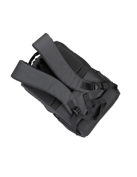 Rivacase Plecak Na Laptop 15,6" Tegel Eco, Czarny, Materiał Wodoodporny, Eko Rpet, Kieszenie Na Smartfon, Dokumenty,Akcesoria