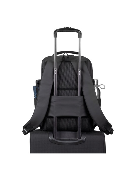Rivacase Plecak Na Laptop 15,6" Tegel Eco, Czarny, Materiał Wodoodporny, Eko Rpet, Kieszenie Na Smartfon, Dokumenty,Akcesoria