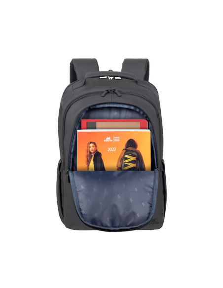 Rivacase Plecak Na Laptop 15,6" Tegel Eco, Czarny, Materiał Wodoodporny, Eko Rpet, Kieszenie Na Smartfon, Dokumenty,Akcesoria