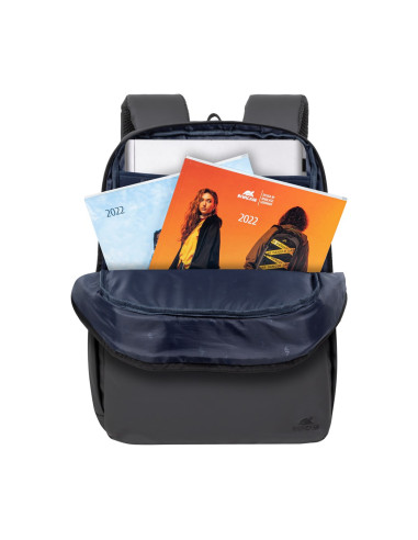 Rivacase Plecak Na Laptop 15,6" Tegel Eco, Czarny, Materiał Wodoodporny, Eko Rpet, Kieszenie Na Smartfon, Dokumenty,Akcesoria