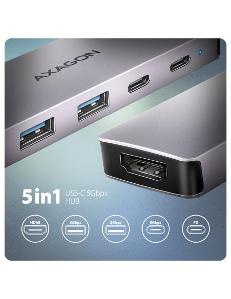 Axagon Hmc-5H60 Stacja Dokująca Przewodowa Usb 3.2 Gen 1 (3.1 Gen 1) Type-C Szary