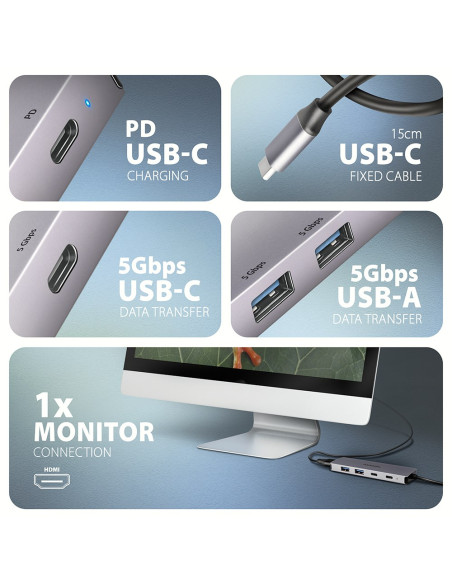 Axagon Hmc-5H60 Stacja Dokująca Przewodowa Usb 3.2 Gen 1 (3.1 Gen 1) Type-C Szary