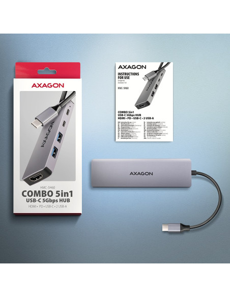 Axagon Hmc-5H60 Stacja Dokująca Przewodowa Usb 3.2 Gen 1 (3.1 Gen 1) Type-C Szary
