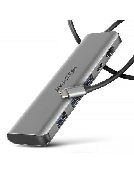 Axagon Hmc-5H Usb-C 3.2 Gen 1 Hub 3X Usb-A 4K Hdmi Pd 100W - Silber Przewodowa Usb 3.2 Gen 1 (3.1 Gen 1) Type-C Srebrny