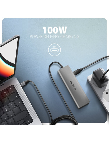 Axagon Hmc-5H Usb-C 3.2 Gen 1 Hub 3X Usb-A 4K Hdmi Pd 100W - Silber Przewodowa Usb 3.2 Gen 1 (3.1 Gen 1) Type-C Srebrny
