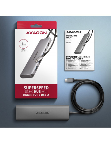 Axagon Hmc-5H Usb-C 3.2 Gen 1 Hub 3X Usb-A 4K Hdmi Pd 100W - Silber Przewodowa Usb 3.2 Gen 1 (3.1 Gen 1) Type-C Srebrny