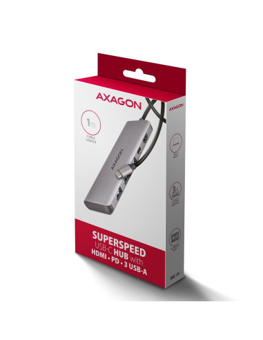 Axagon Hmc-5H Usb-C 3.2 Gen 1 Hub 3X Usb-A 4K Hdmi Pd 100W - Silber Przewodowa Usb 3.2 Gen 1 (3.1 Gen 1) Type-C Srebrny