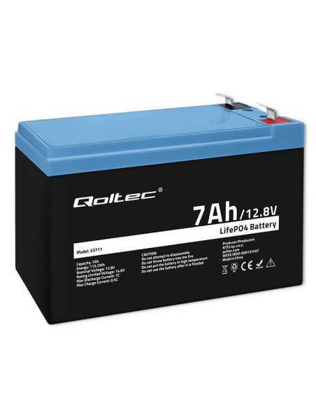 Qoltec Akumulator Lifepo4 Litowo-Żelazowo-Fosforanowy | 12.8V | 7Ah | 89.6Wh | Bms