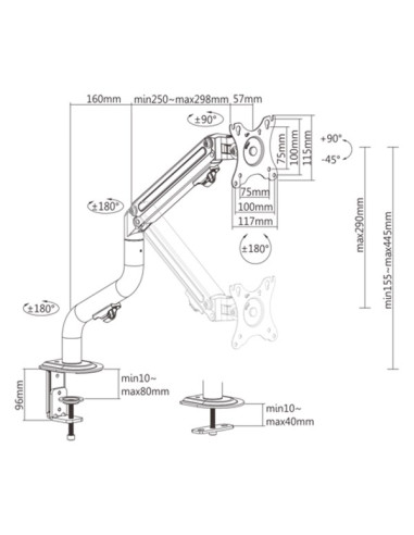 Gembird Biurkowe Regulowane Ramię/Uchwyt Na Monitor 17-32, Vesa 100X100Mm, Do 8 Kg