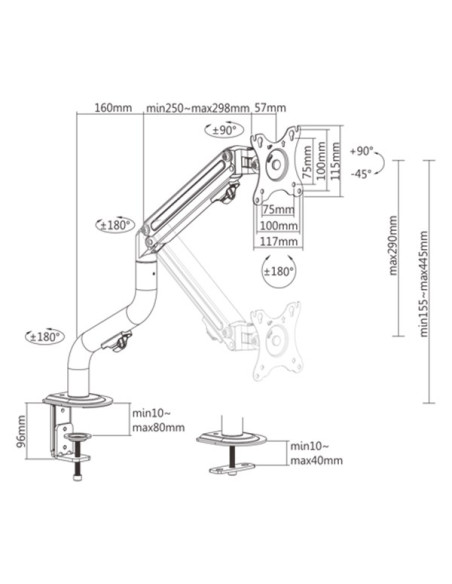 Gembird Biurkowe Regulowane Ramię/Uchwyt Na Monitor 17-32, Vesa 100X100Mm, Do 8 Kg