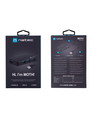 Hub Natec Moth Nhu-1342 (4X Usb 3.0  Kolor Czarny)