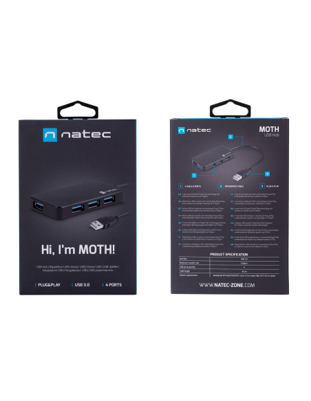 Hub Natec Moth Nhu-1342 (4X Usb 3.0  Kolor Czarny)