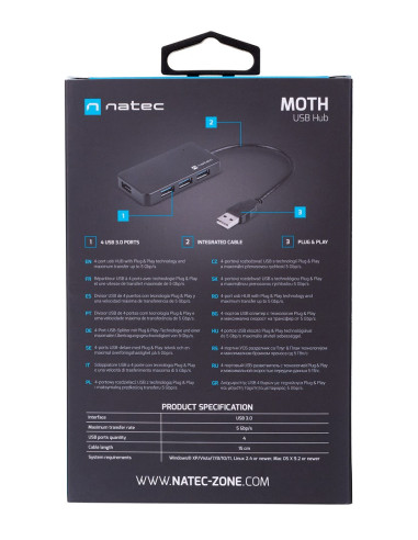 Hub Natec Moth Nhu-1342 (4X Usb 3.0  Kolor Czarny)