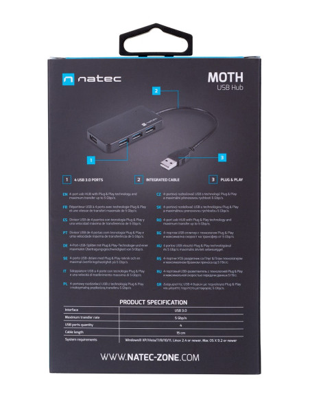 Hub Natec Moth Nhu-1342 (4X Usb 3.0  Kolor Czarny)