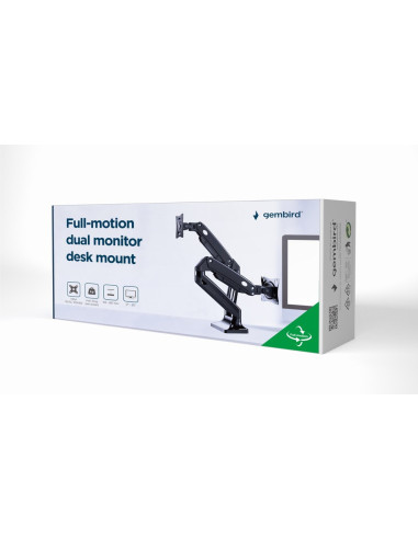 Gembird Biurkowe Regulowane Ramię Na 2 Monitory 17"-35" Do 10Kg