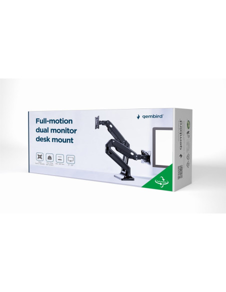 Gembird Biurkowe Regulowane Ramię Na 2 Monitory 17"-35" Do 10Kg