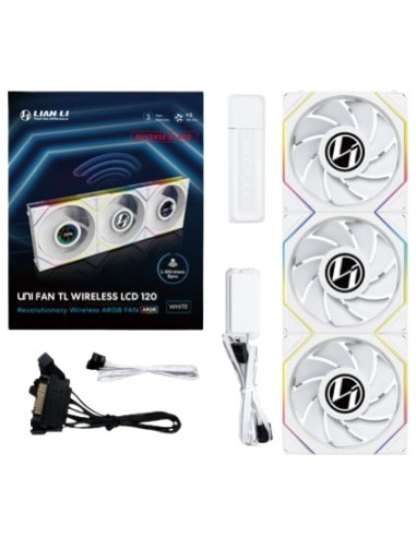 Wentylator Lian Li Uni Fan Tl Wireless Lcd Lüfter, Argb, Pwm, 3Er-Pack Inkl. Controller - Reverse Blade, 120 Mm, Weiß
