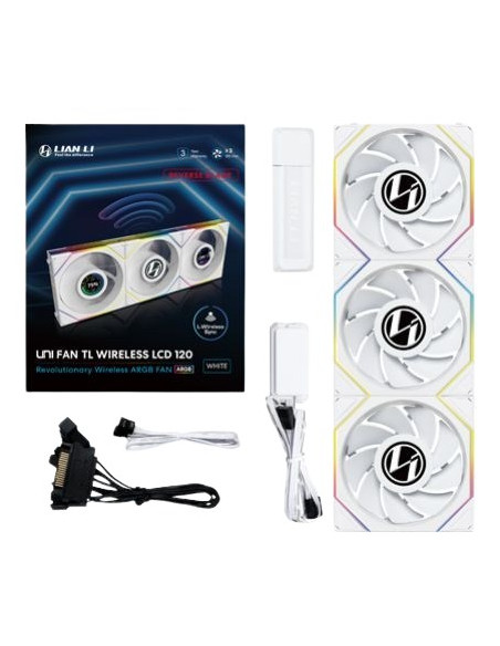 Wentylator Lian Li Uni Fan Tl Wireless Lcd Lüfter, Argb, Pwm, 3Er-Pack Inkl. Controller - Reverse Blade, 120 Mm, Weiß