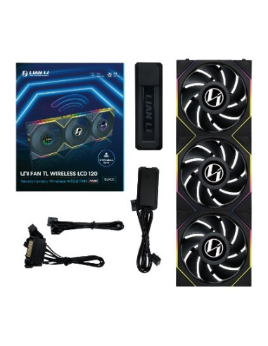 Lian Li Uni Fan Tl Wireless Lcd Lüfter, Argb, Pwm, 3Er-Pack Inkl. Controller - 120 Mm, Schwarz