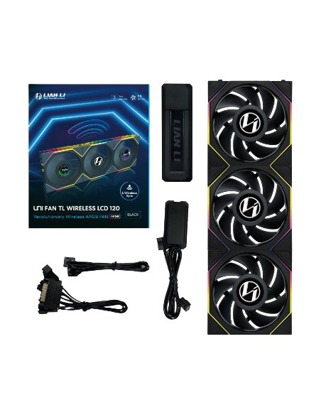Lian Li Uni Fan Tl Wireless Lcd Lüfter, Argb, Pwm, 3Er-Pack Inkl. Controller - 120 Mm, Schwarz