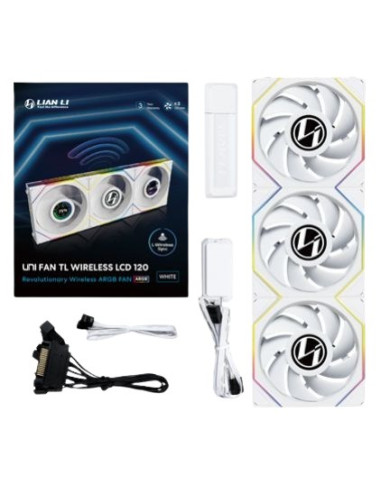 Wentylator Lian Li Uni Fan Tl Wireless Lcd Lüfter, Argb, Pwm, 3Er-Pack Inkl. Controller - 120 Mm, Biały