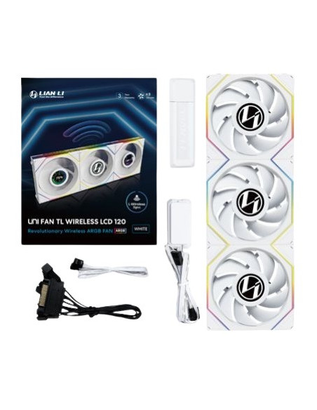 Wentylator Lian Li Uni Fan Tl Wireless Lcd Lüfter, Argb, Pwm, 3Er-Pack Inkl. Controller - 120 Mm, Biały