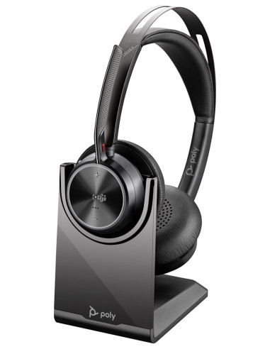 Poly Zestaw Słuchawkowy Voyager Focus 2 Z Certyfikatem Microsoft Teams Usb-C-C + Przejściówka Usb-C/A + Podstawka Ładująca
