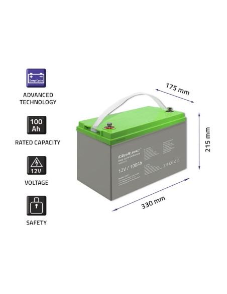 Qoltec Akumulator Żelowy Deep Cycle | 12V | 100Ah