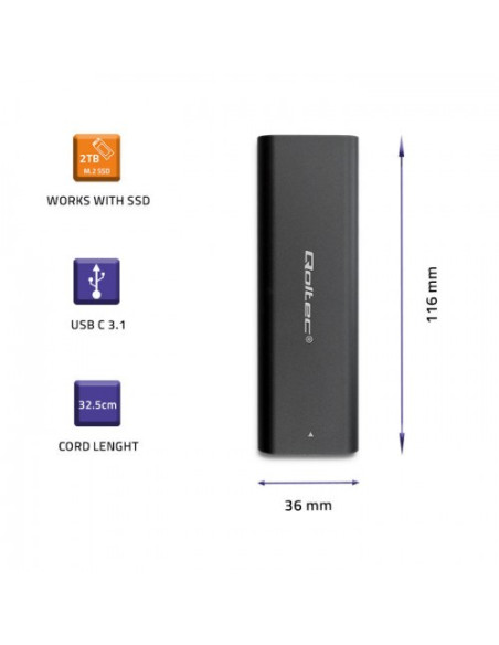 Qoltec Obudowa Do Dysków Kieszeń M.2 Sata Ssd | Nvme | Usb Typ C