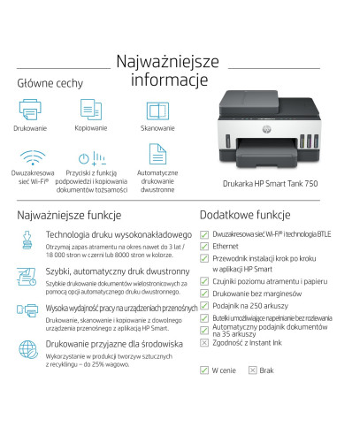 Urządz. Wielof. Hp Smart Tank 750 All-In-One 6Uu47A