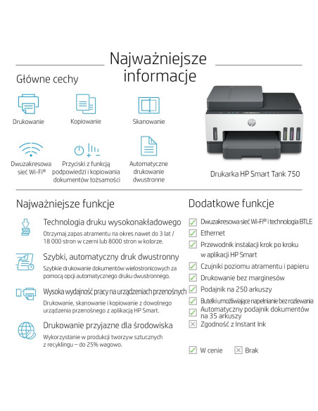 Urządz. Wielof. Hp Smart Tank 750 All-In-One 6Uu47A