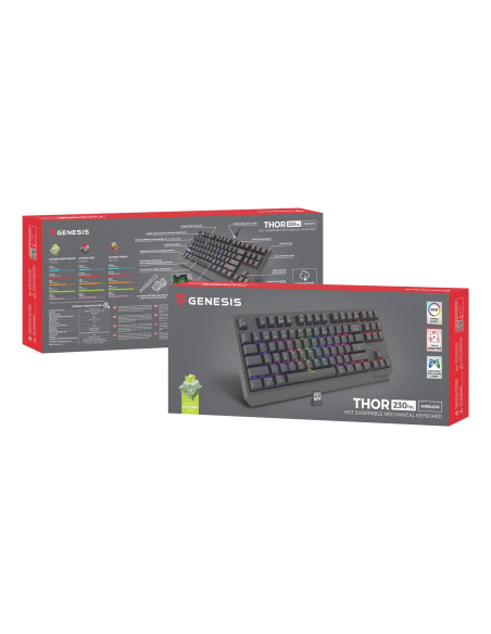Genesis Thor 230 Tkl Klawiatura Gaming Usb + Rf Wireless + Bluetooth Qwerty Us English Czarny
