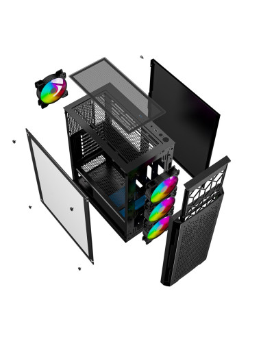 Gembird Obudowa Fornax 400X Midi-Tower (2X Usb 3.0, 1X Usb 2.0, Hd Audio, Szklany Panel Boczny, Podświetlenie Argb) Czarna