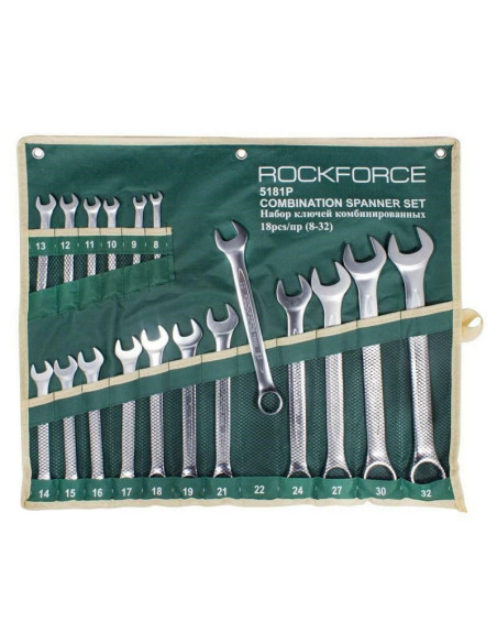 Rockforce Klucz Płasko-Oczkowy Kpl.18El. (8-32Mm)