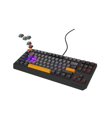 Genesis Thor 230 Tkl Klawiatura Gaming Usb + Rf Wireless + Bluetooth Qwerty Czarny, Szary, Pomarańczowy