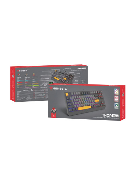 Genesis Thor 230 Tkl Klawiatura Gaming Usb + Rf Wireless + Bluetooth Qwerty Czarny, Szary, Pomarańczowy