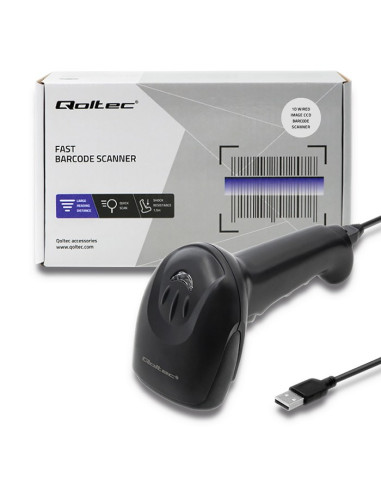 Qoltec 50866 Laserowy Czytnik Kodów Kreskowych 1D | Ccd | Usb | Czarny