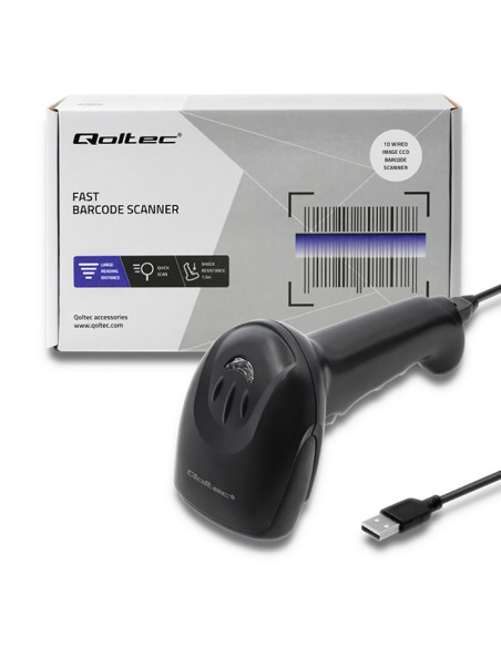 Qoltec 50866 Laserowy Czytnik Kodów Kreskowych 1D | Ccd | Usb | Czarny