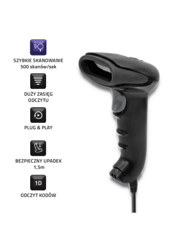 Qoltec 50866 Laserowy Czytnik Kodów Kreskowych 1D | Ccd | Usb | Czarny